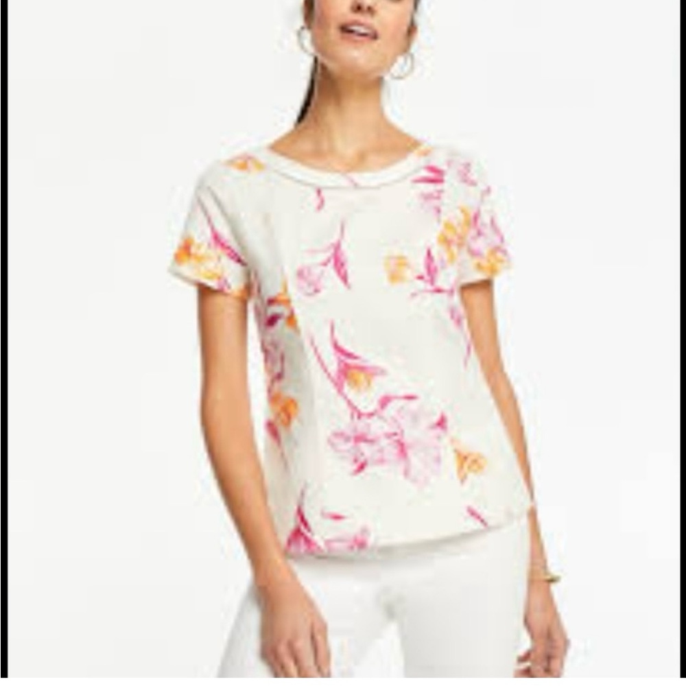 Adorable Linen Blend Ann Taylor Floral Print Top - Size 4